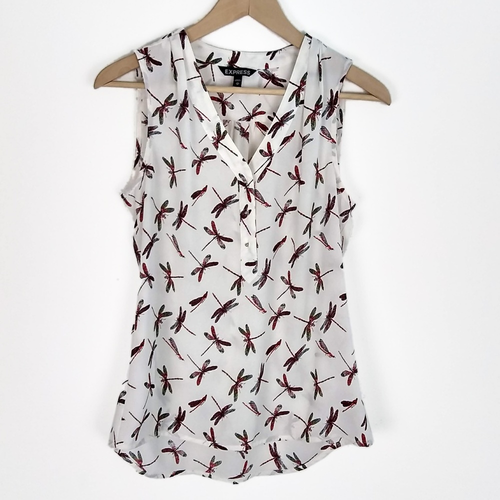 EXPRESS | V-neck Tank Dragonfly Print Blouse | XS